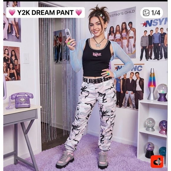 VIP Jeans Pink Camo Cargo Jogger Pants Y2K Streetwear Size 15/32 - Picture 2 of 5